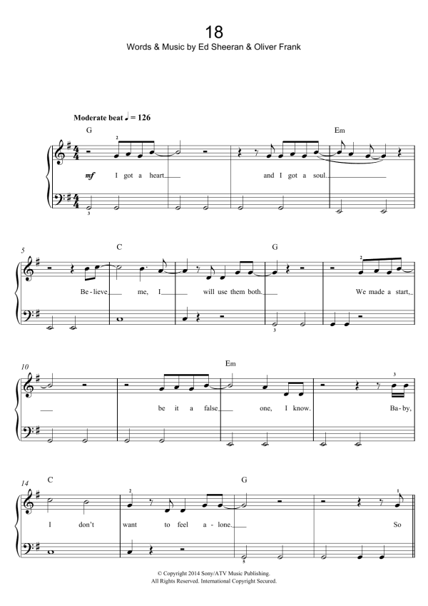 One Direction 18 Musik Noten - Piano, Vocal & Guitar Chords - 157514-0