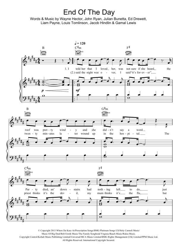 One Direction End Of The Day Musik Noten - Piano, Vocal & Guitar Chords - 122564-0
