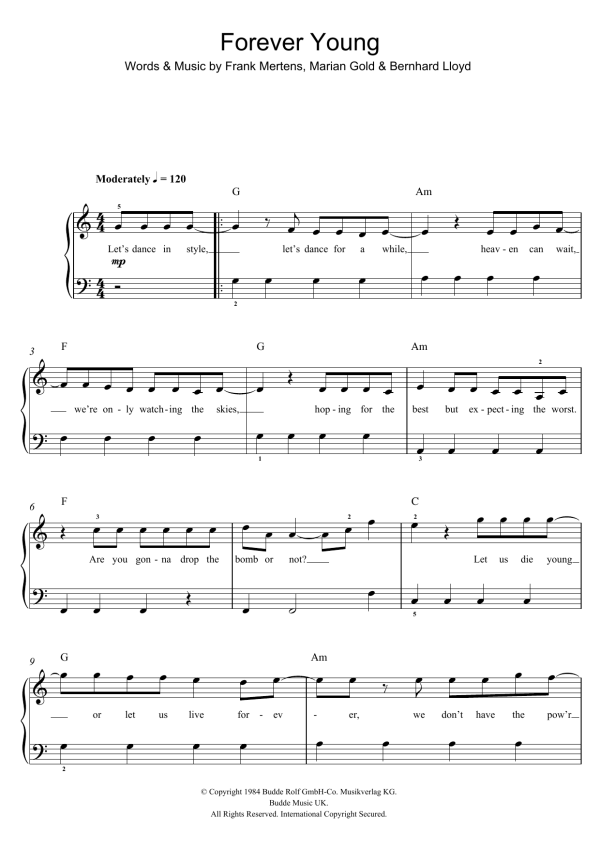 One Direction Forever Young Musik Noten - Piano, Vocal & Guitar Chords - 121130-0
