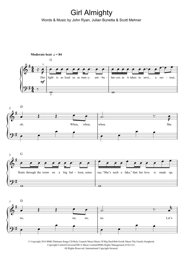 One Direction Girl Almighty Musik Noten - Piano, Vocal & Guitar Chords - 157544-0