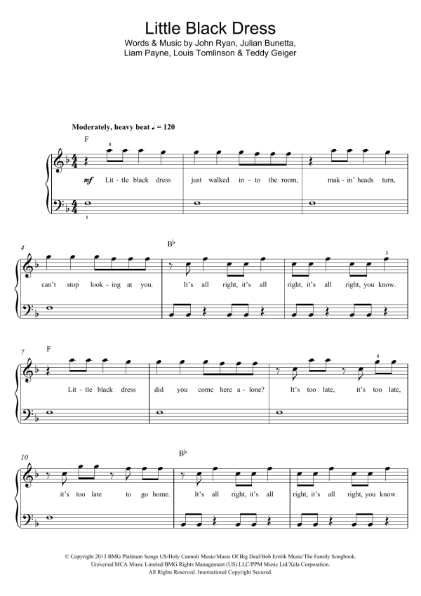 One Direction Little Black Dress Musik Noten - Piano, Vocal & Guitar Chords - 155417-0