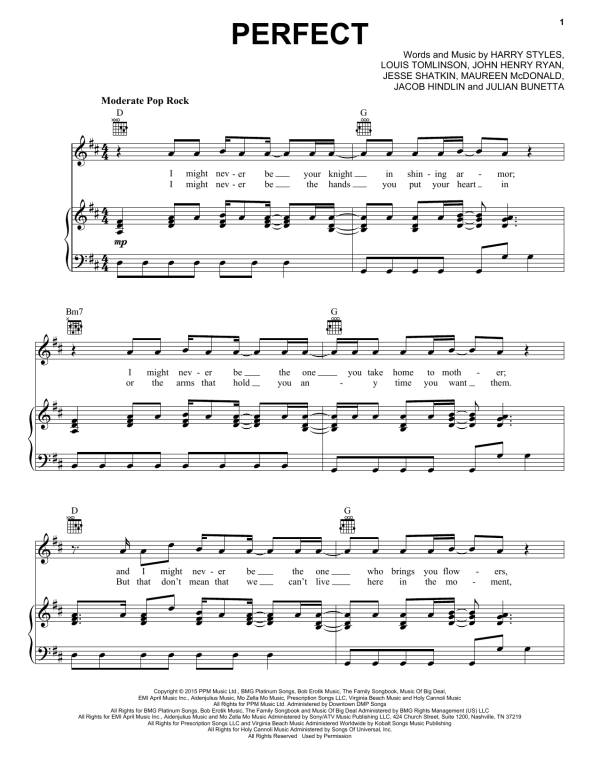 One Direction Perfect Musik Noten - Piano, Vocal & Guitar Chords - 162672-0