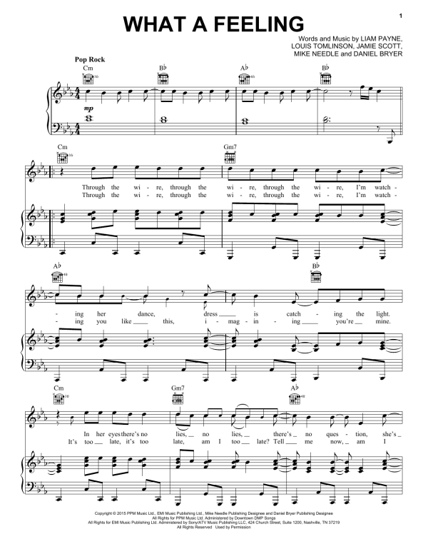 One Direction What A Feeling Musik Noten - Piano, Vocal & Guitar Chords - 164463-0