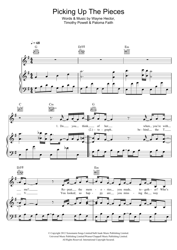 Paloma Faith Picking Up The Pieces Musik Noten - Piano Chords/Lyrics - 116846-0