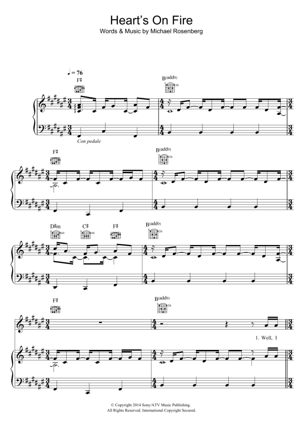 Passenger Heart's On Fire Musik Noten - Piano, Vocal & Guitar Chords - 118620-0