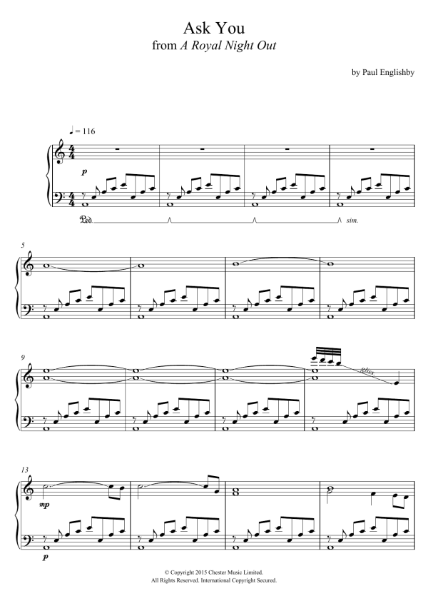 Paul Englishby Ask You (From 'A Royal Night Out') Musik Noten - Piano Solo - 121445-0