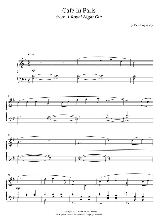 Paul Englishby Cafe In Paris (from 'A Royal Night Out') Musik Noten - Piano Solo - 121444-0