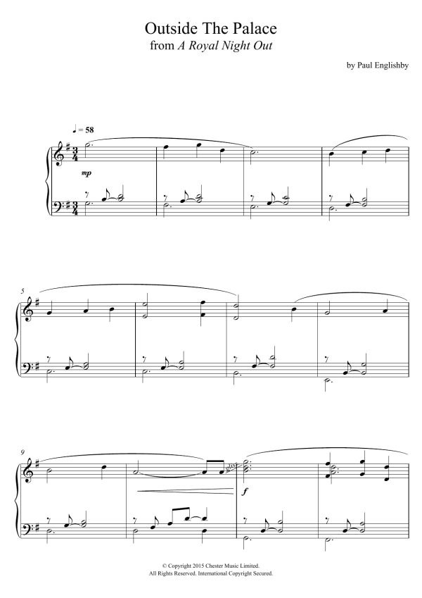Paul Englishby Outside The Palace (From 'A Royal Night Out') Musik Noten - Piano Solo - 121198-0