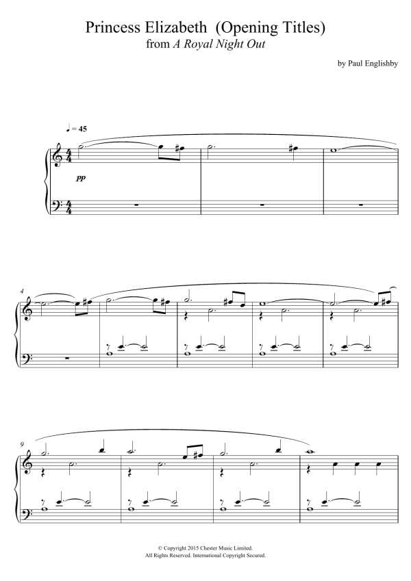 Paul Englishby Princess Elizabeth (From 'A Royal Night Out') Musik Noten - Piano Solo - 121197-0