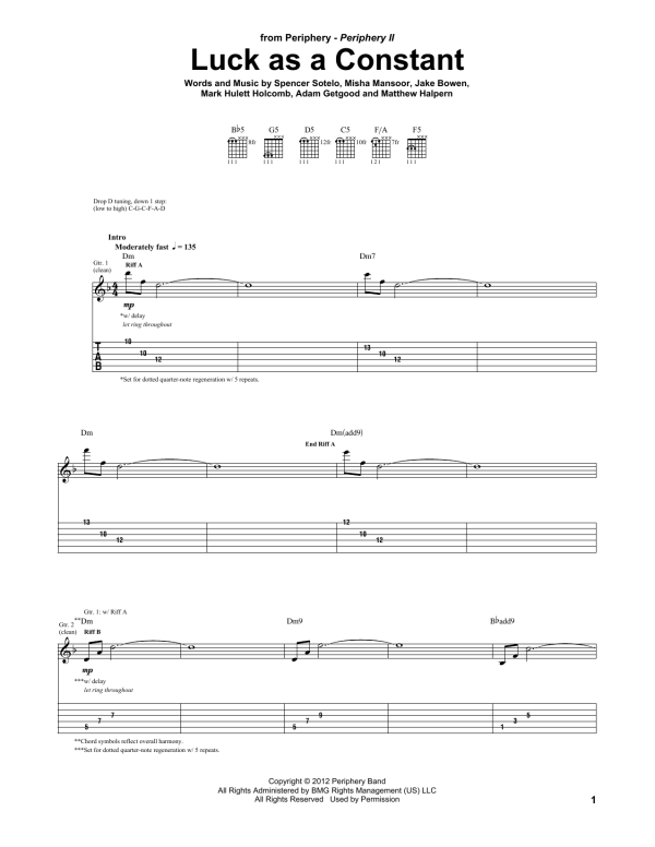Periphery Luck As A Constant Musik Noten - Guitar Tab - 160917-0