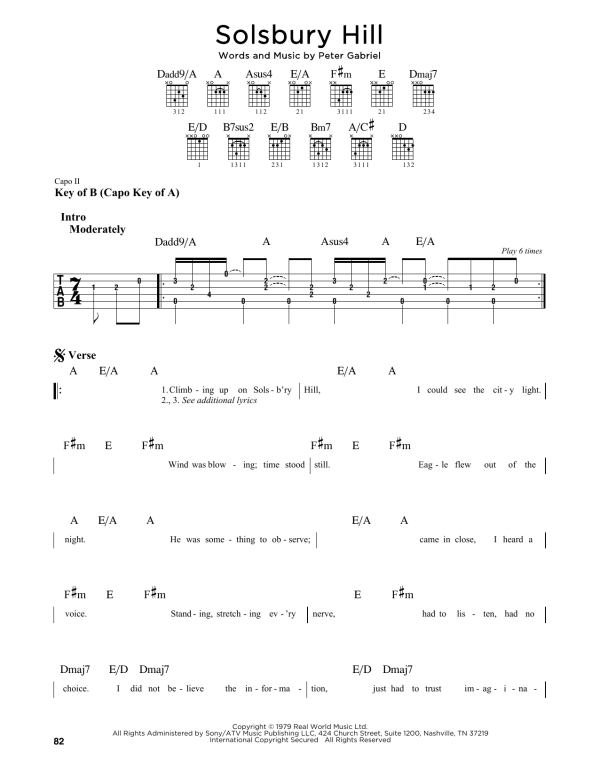 Peter Gabriel Solsbury Hill Musik Noten - Guitar Chords/Lyrics - 116796-0