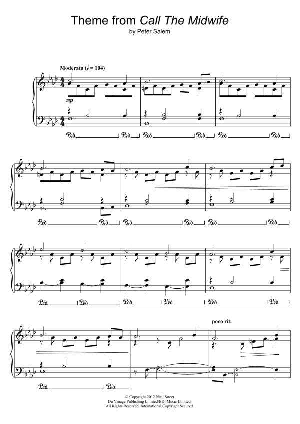 Peter Salem Theme from Call The Midwife Musik Noten - Piano Solo - 120317-0