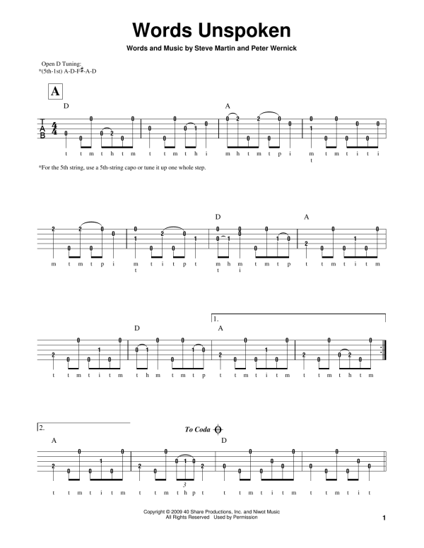 Peter Wernick Words Unspoken Musik Noten - Banjo Tab - 178305-0