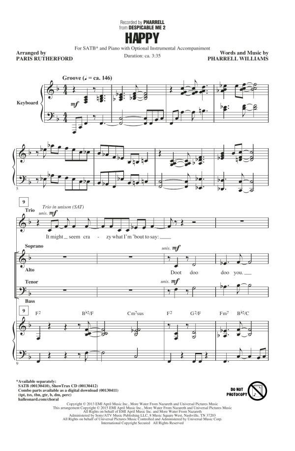 Pharrell Happy (arr. Paris Rutherford) Musik Noten - SATB Choir - 160495-0