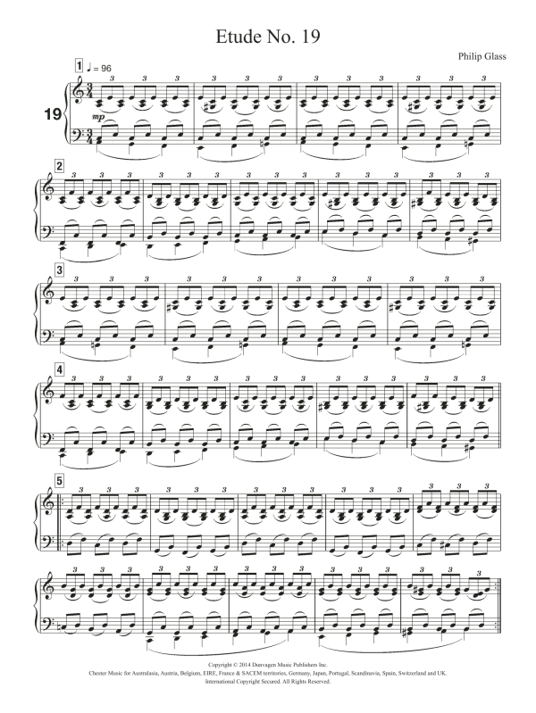 Philip Glass Etude No. 19 Musik Noten - Piano Solo - 119941-0