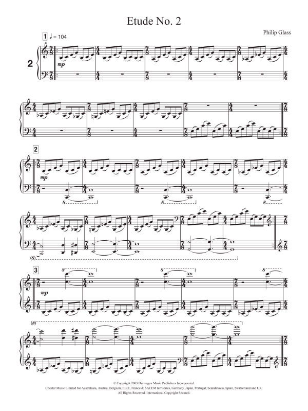 Philip Glass Etude No. 2 Musik Noten - Piano Solo - 121162-0