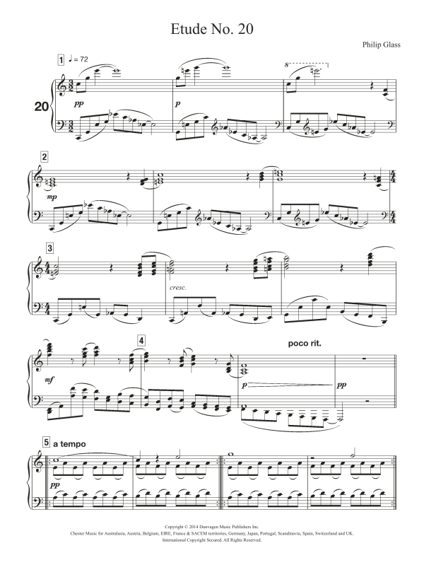 Philip Glass Etude No. 20 Musik Noten - Piano Solo - 120013-0