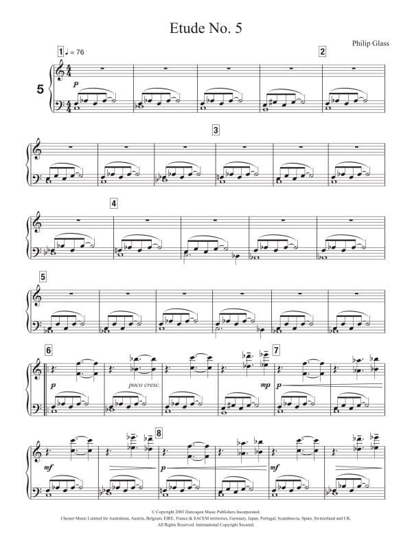 Philip Glass Etude No. 5 Musik Noten - Piano Solo - 121165-0
