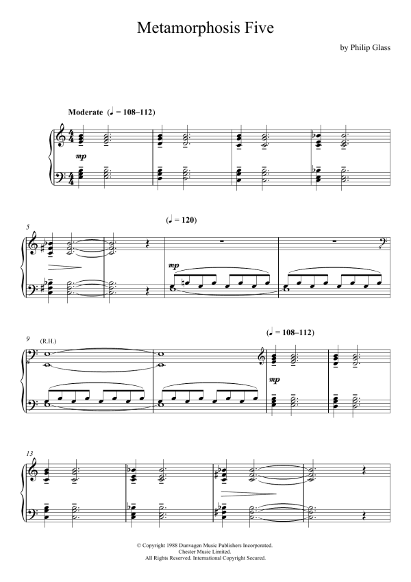 Philip Glass Metamorphosis Five Musik Noten - Piano Solo - 118904-0