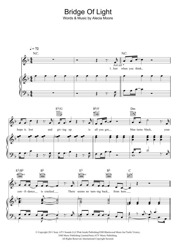 Pink Bridge Of Light Musik Noten - Piano, Vocal & Guitar Chords - 117344-0