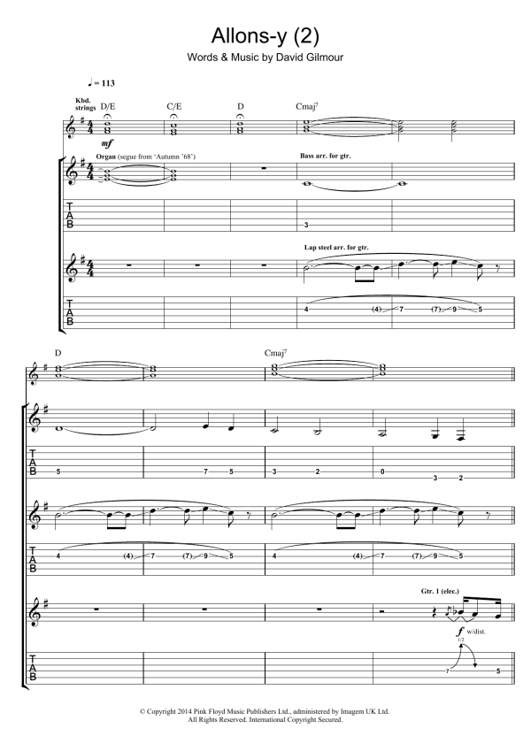 Pink Floyd Allons Y (Part 2) Musik Noten - Guitar Tab - 120151-0
