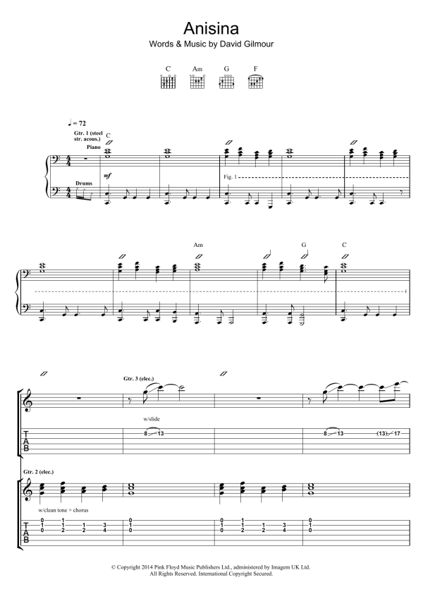 Pink Floyd Anisina Musik Noten - Guitar Tab - 120157-0