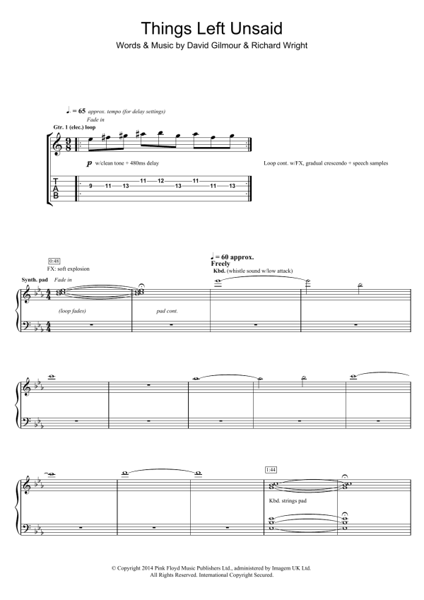 Pink Floyd Things Left Unsaid Musik Noten - Guitar Tab - 120163-0