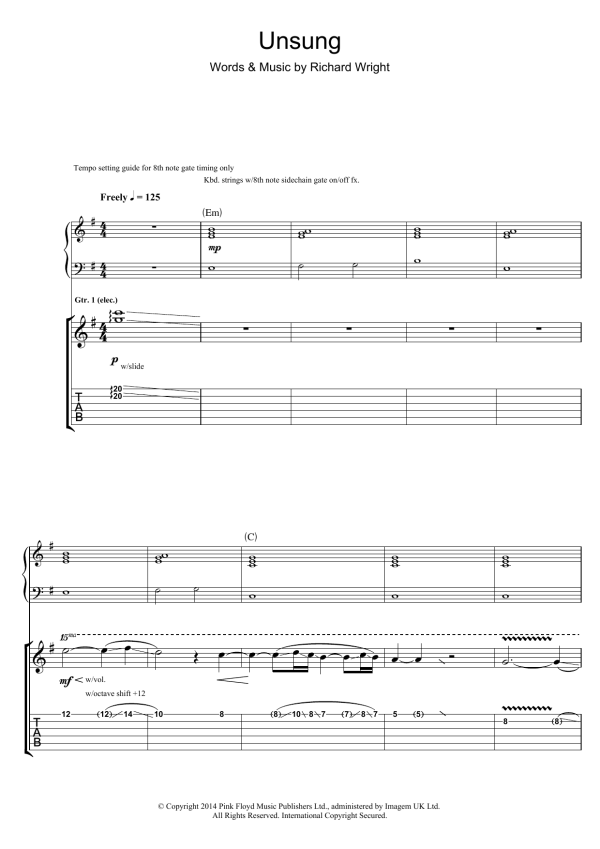 Pink Floyd Unsung Musik Noten - Guitar Tab - 120158-0
