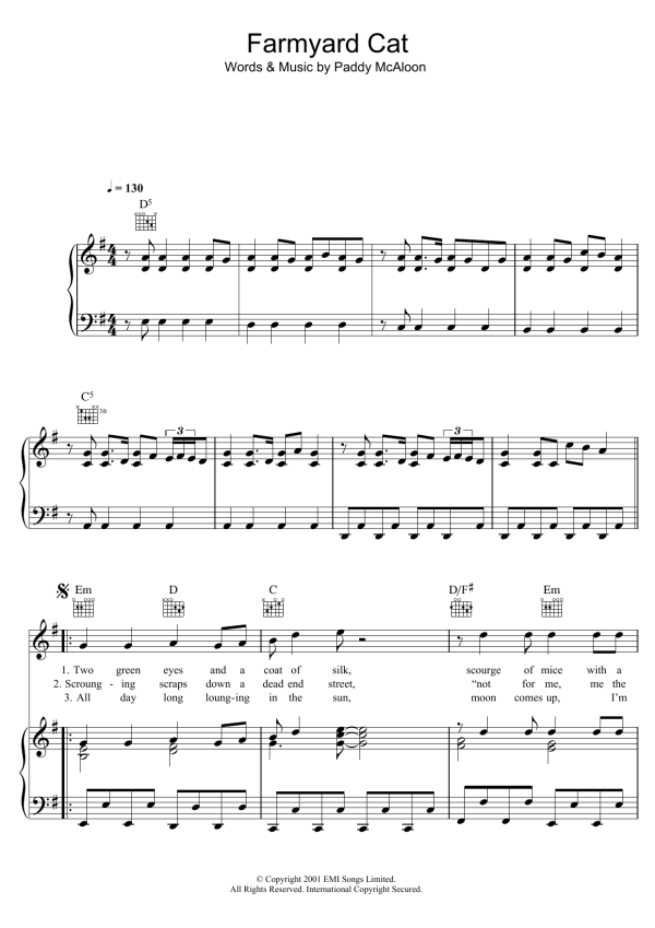Prefab Sprout Farmyard Cat Musik Noten - Piano, Vocal & Guitar Chords - 123997-0