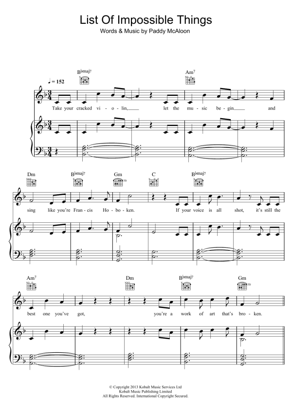Prefab Sprout List Of Impossible Things Musik Noten - Piano, Vocal & Guitar Chords - 123998-0