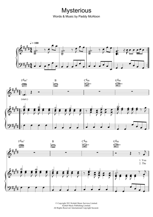 Prefab Sprout Mysterious Musik Noten - Piano, Vocal & Guitar Chords - 124010-0