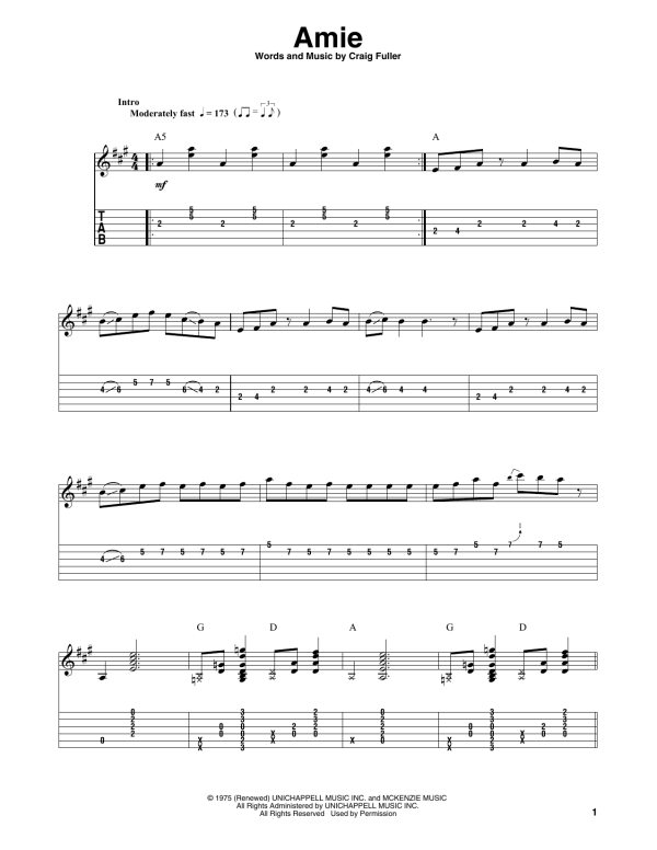Pure Prairie League Amie Musik Noten - Piano, Vocal & Guitar Chords - 150439-0