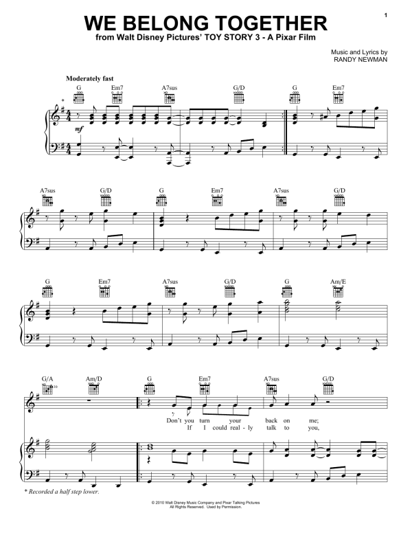 Randy Newman We Belong Together (from Toy Story 3) Musik Noten - Easy Guitar Tab - 178770-0