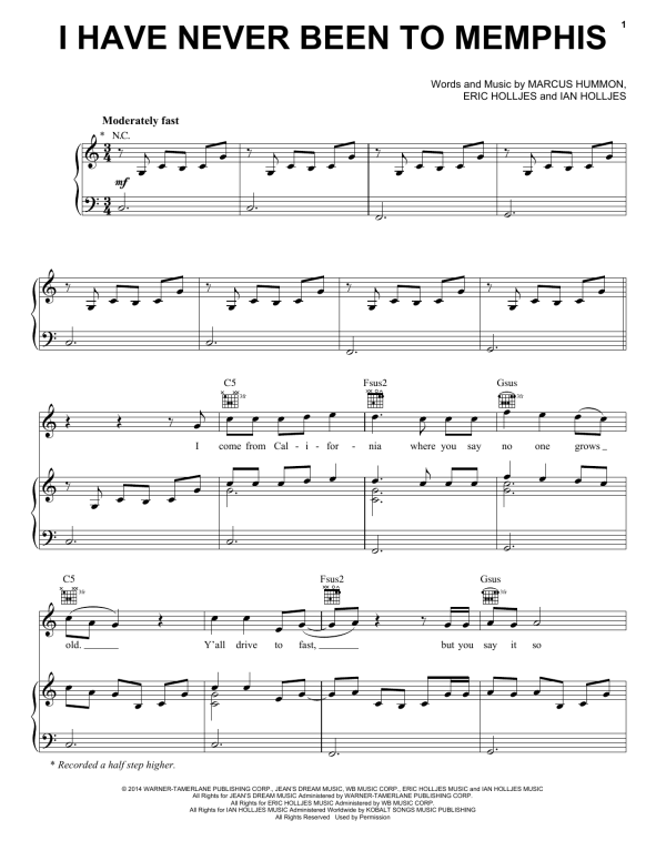 Rascal Flatts I Have Never Been To Memphis Musik Noten - Piano, Vocal & Guitar Chords - 155647-0