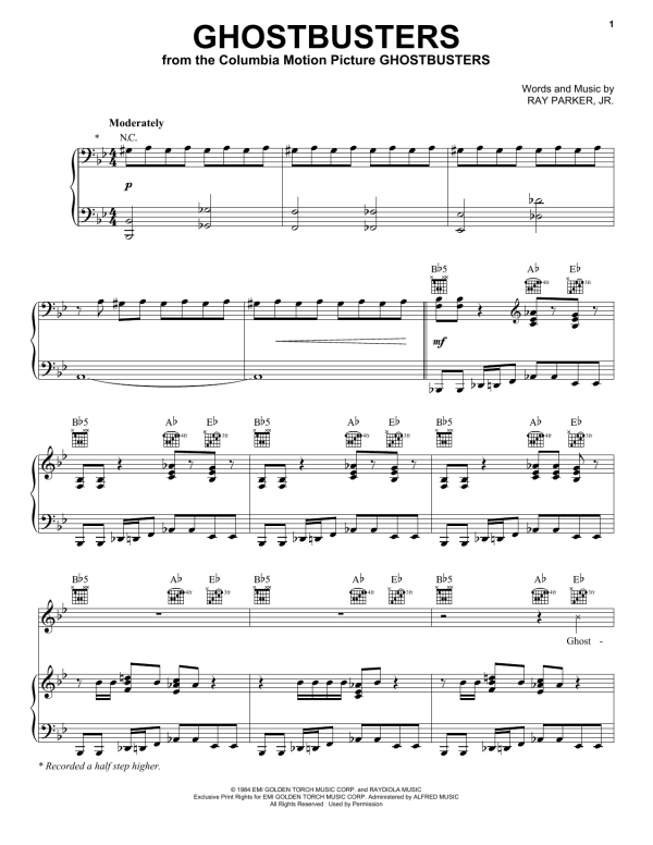 Ray Parker Jr. Ghostbusters Musik Noten - Piano, Vocal & Guitar Chords - 160857-0
