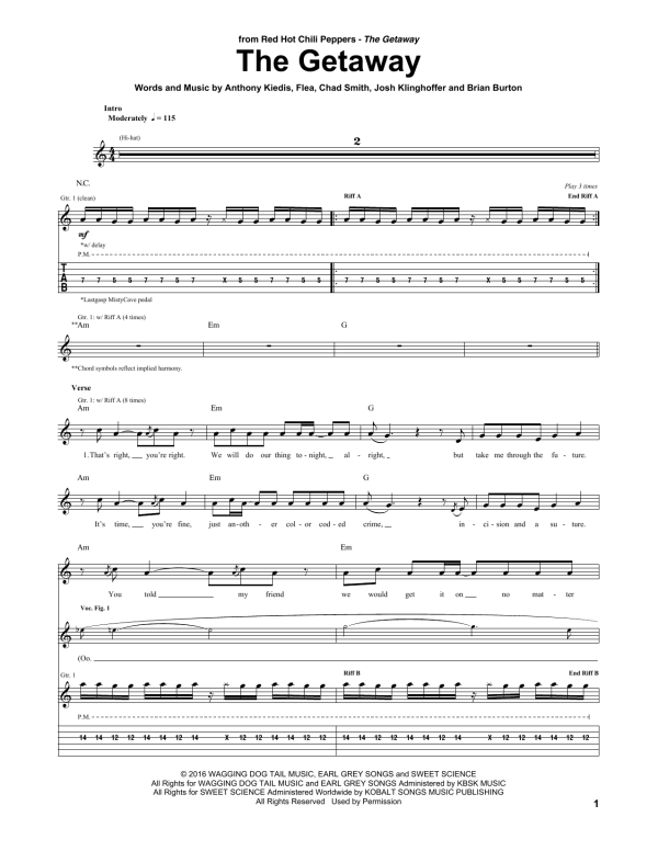 Red Hot Chili Peppers The Getaway Musik Noten - Guitar Tab - 173998-0