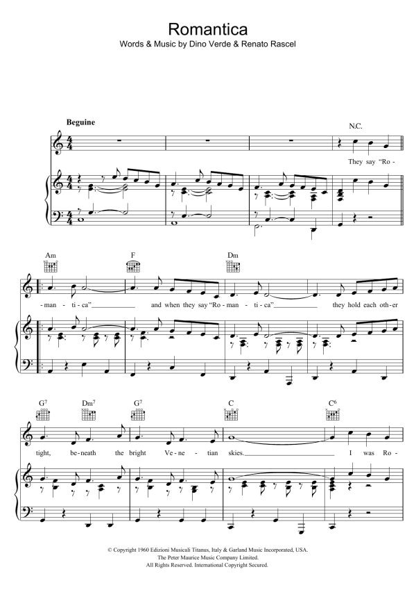 Renato Rascel Romantica Musik Noten - Piano, Vocal & Guitar Chords - 121125-0