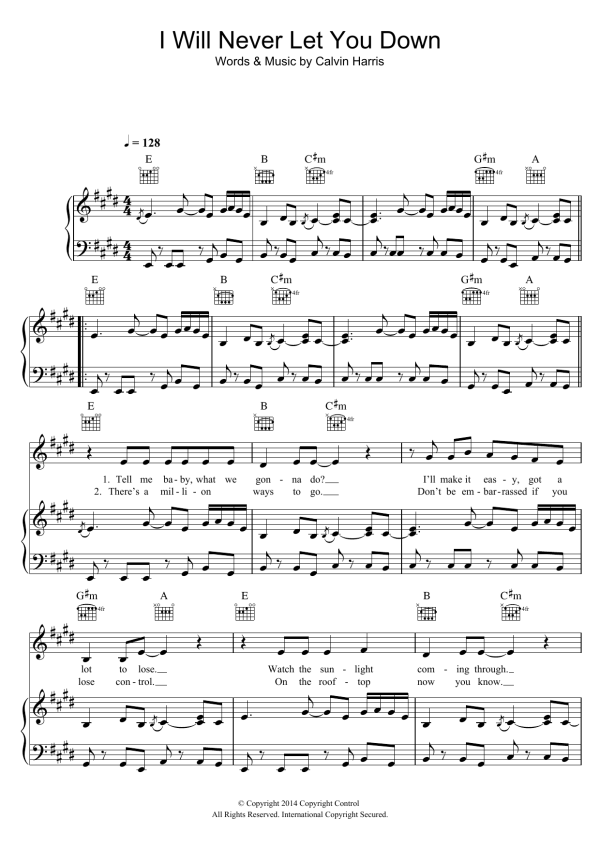 Rita Ora I Will Never Let You Down Musik Noten - Piano, Vocal & Guitar Chords - 118626-0
