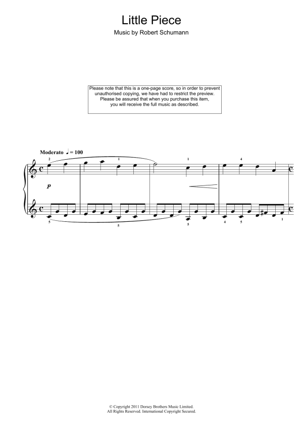 Robert Schumann Little Piece Musik Noten - Piano Solo - 110660-0