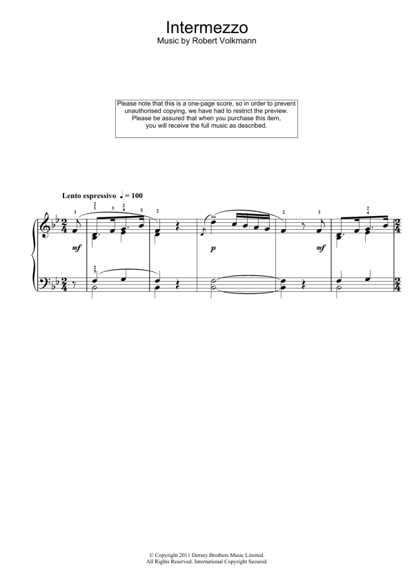 Robert Volkmann Intermezzo Musik Noten - Piano Solo - 110663-0