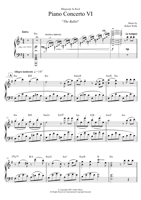 Robert Wells Piano Concerto: VI. The Ballet Musik Noten - Piano Solo - 122150-0