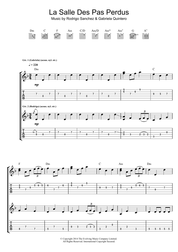 Rodrigo y Gabriela La Salle Des Pas Perdus Musik Noten - Guitar Tab - 119228-0