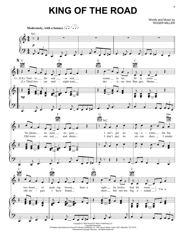 Roger Miller King Of The Road Musik Noten - Piano Chords/Lyrics - 87403-0