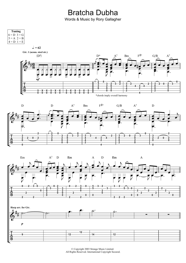 Rory Gallagher Bratcha Dubha Musik Noten - Guitar Tab - 116666-0