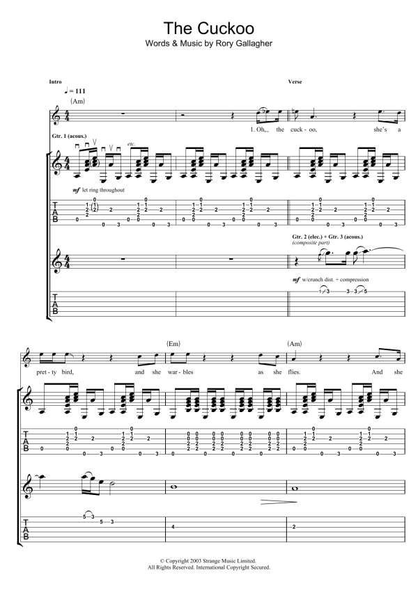 Rory Gallagher The Cuckoo Musik Noten - Guitar Tab - 116663-0