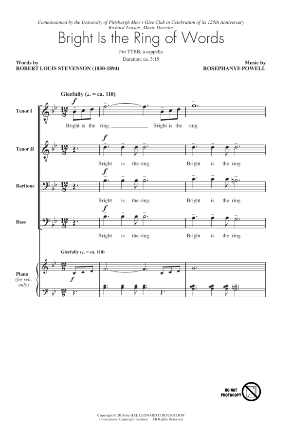 Rosephanye Powell Bright Is The Ring Of Words Musik Noten - TTBB Choir - 179242-0