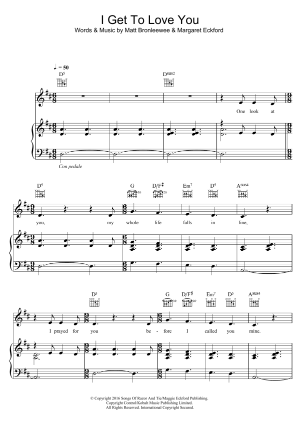Ruelle I Get To Love You Musik Noten - Piano, Vocal & Guitar Chords - 123398-0