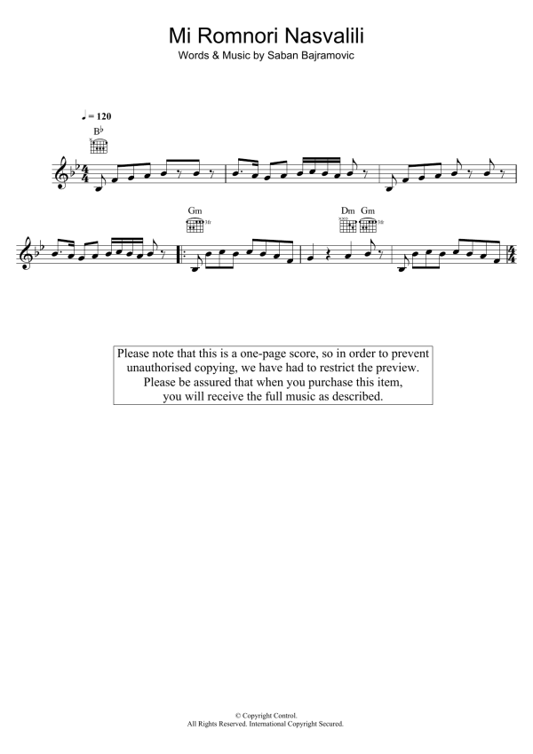 Saban Bajramovic Mi Romnori Nasvalili Musik Noten - Lead Sheet / Fake Book - 122668-0