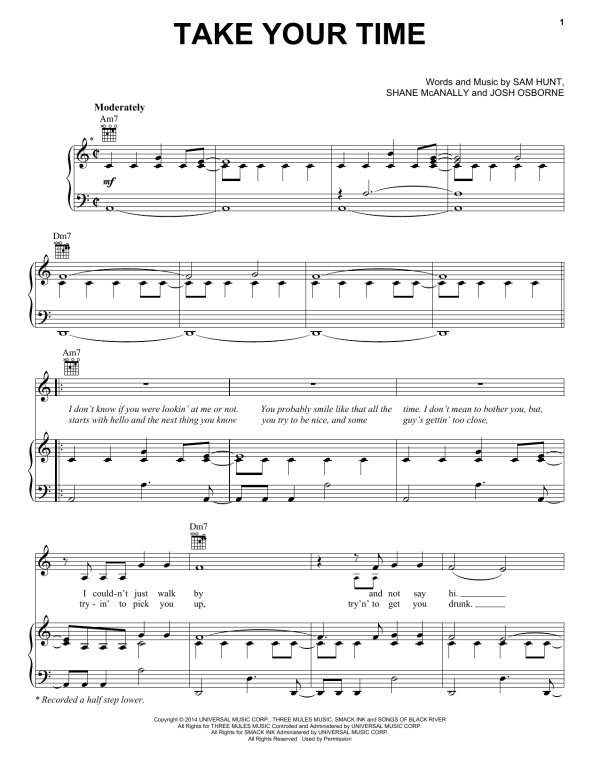 Sam Hunt Take Your Time Musik Noten - Piano, Vocal & Guitar Chords - 158284-0