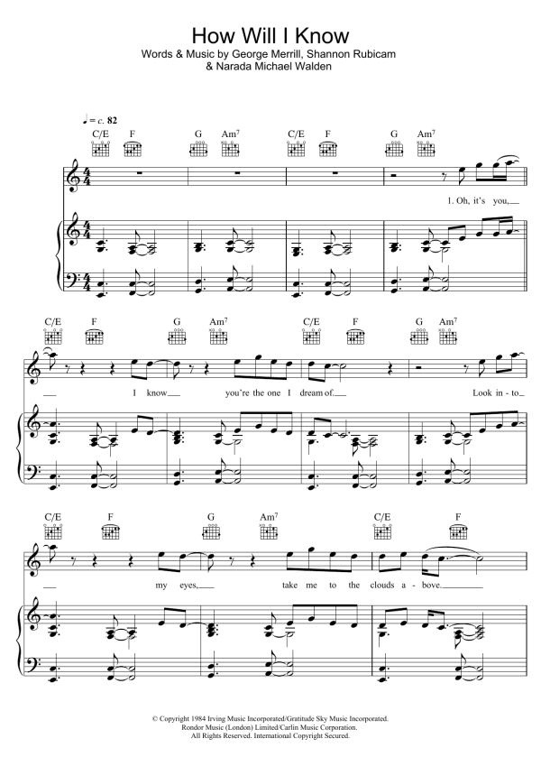 Sam Smith How Will I Know Musik Noten - Piano, Vocal & Guitar Chords - 123528-0